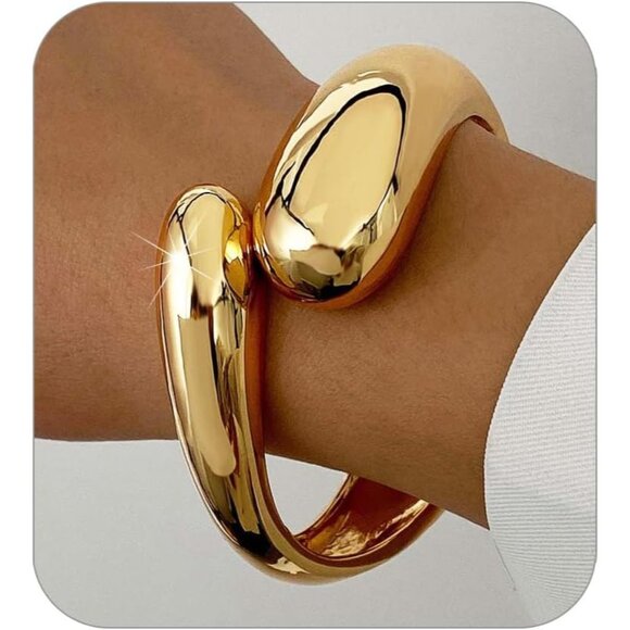Trendy Gold Chunky Bangle bracelet Women Teen Chunky Adjustable Twist Jewelry - Picture 7 of 7